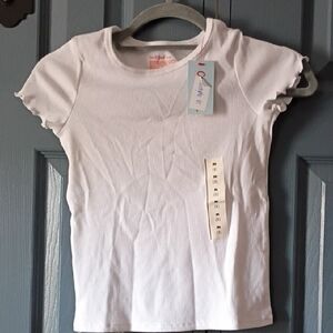 Cat & Jack White Ribbed Short Sleeve Tee with Lettuce Edge